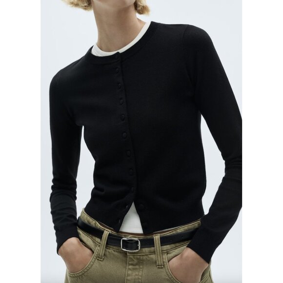 MANGO Fine-Knit Cardigan in Black Size Small - Picture 1 of 7